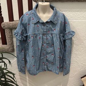 GAP Girl’s Floral Chambray Denim Long Sleeve Top Size XL EUC